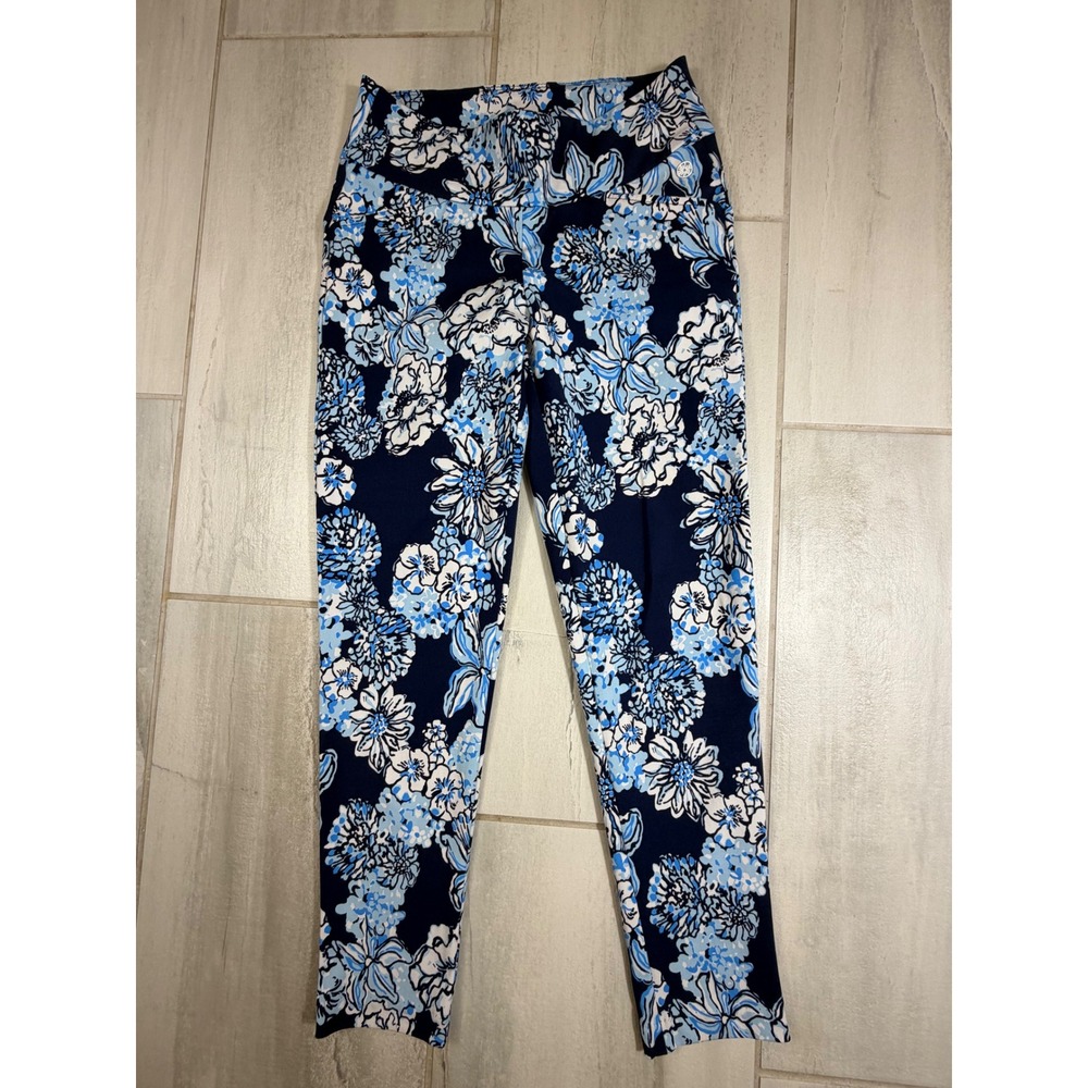 Lilly Pulitzer Corso Pant Luxletic Low Tide Navy Floral Leggings Ankle Sz 4